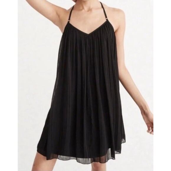 Abercrombie & Fitch Black Swing Dress Size Large Pleated Boho - Picture 1 of 9